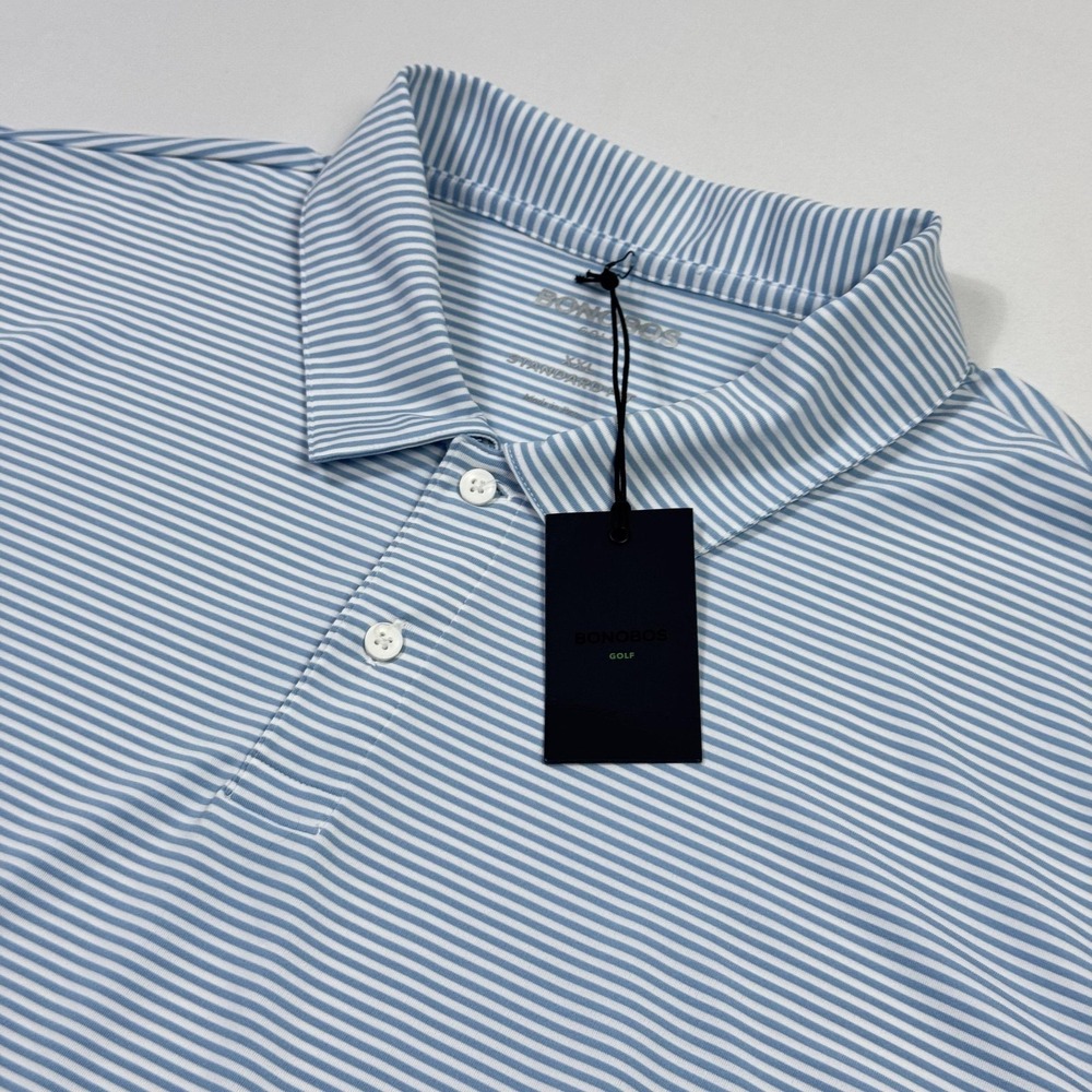 Bonobos Polo Shirt Mens 2XL Blue‎ Striped Golf Performance Polyester Spandex